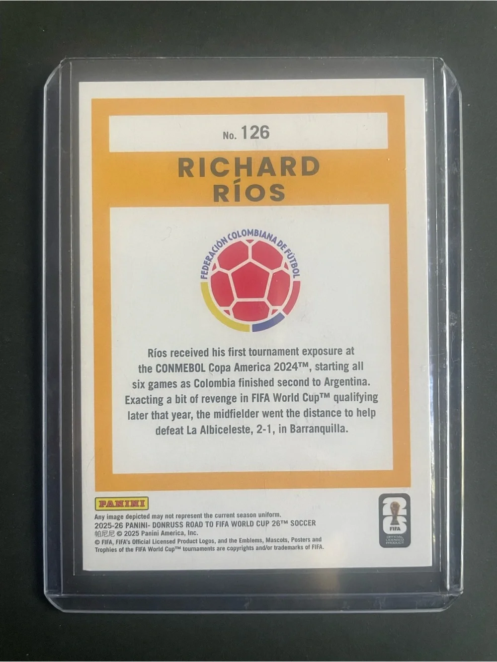 Richard Ríos Panini Donruss 2025-26 Road To FIFA World Cup 26 Colombia /50 Card - Picture 2 of 9